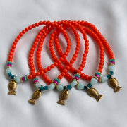 Armbandje elastiek - rood en visje