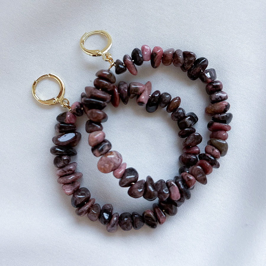 Oorbellen creool natuursteen - rhodonite