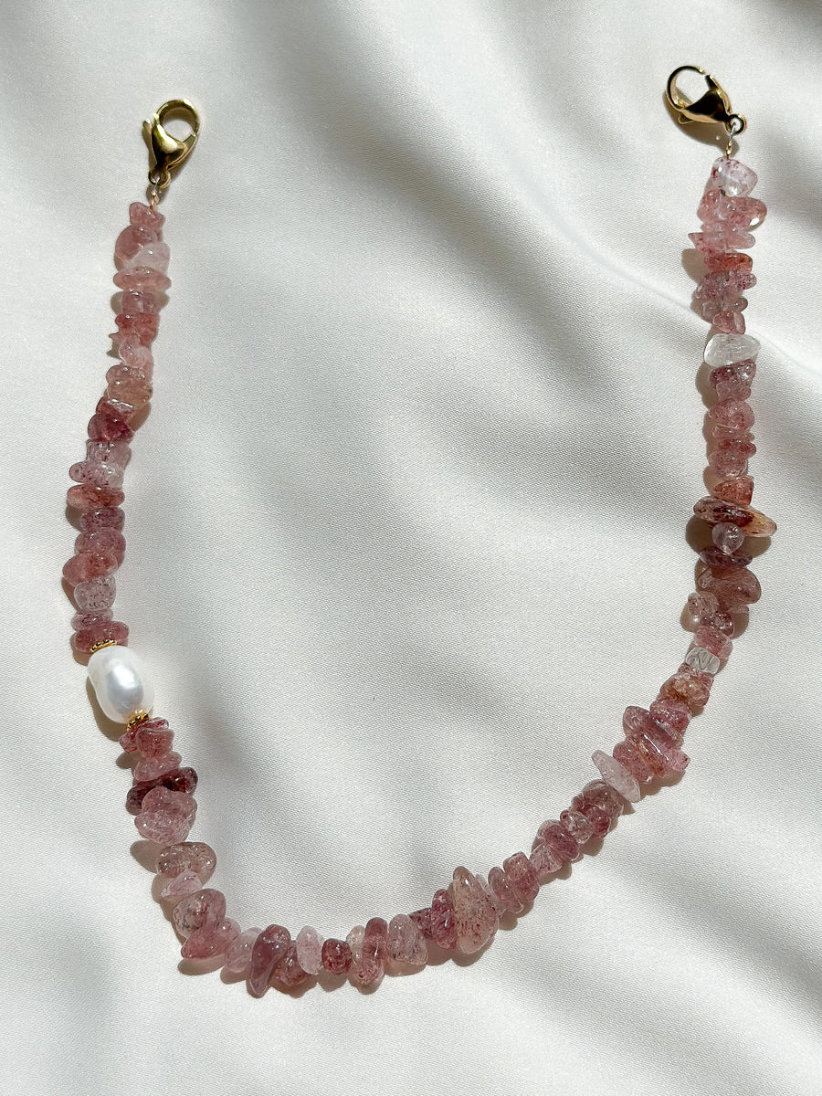 Telefoonkoord natuursteen - strawberry quartz