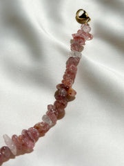 Telefoonkoord natuursteen - strawberry quartz