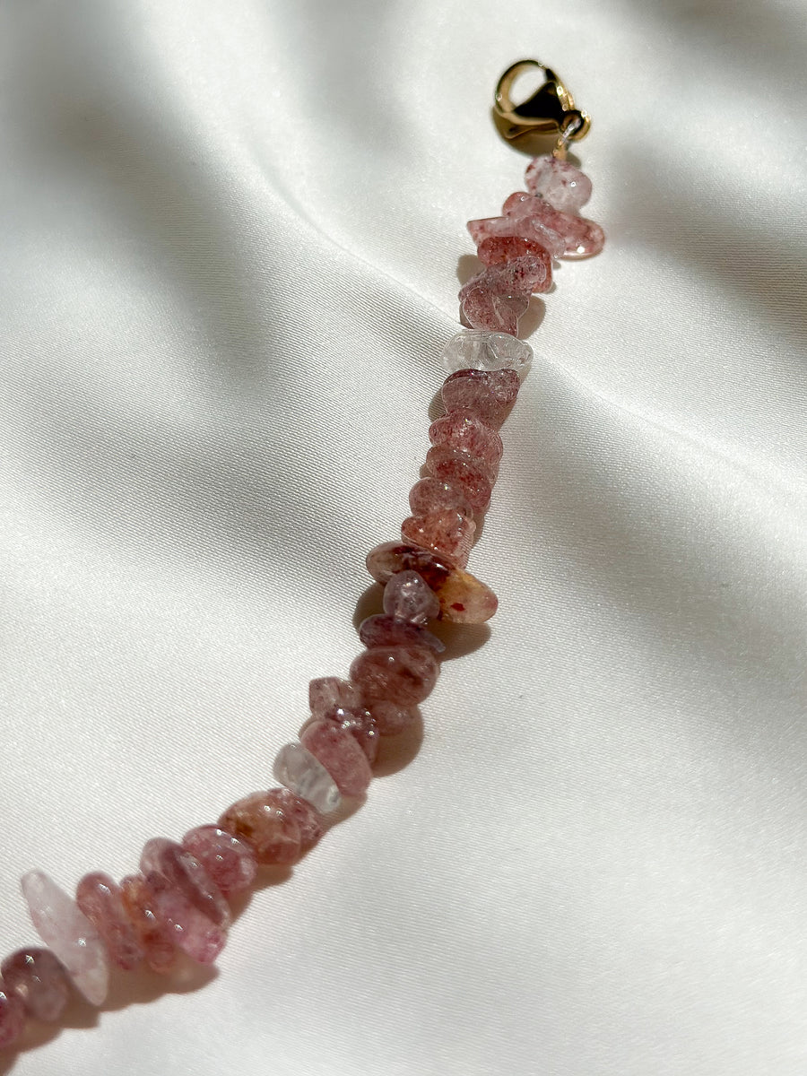 Telefoonkoord natuursteen - strawberry quartz