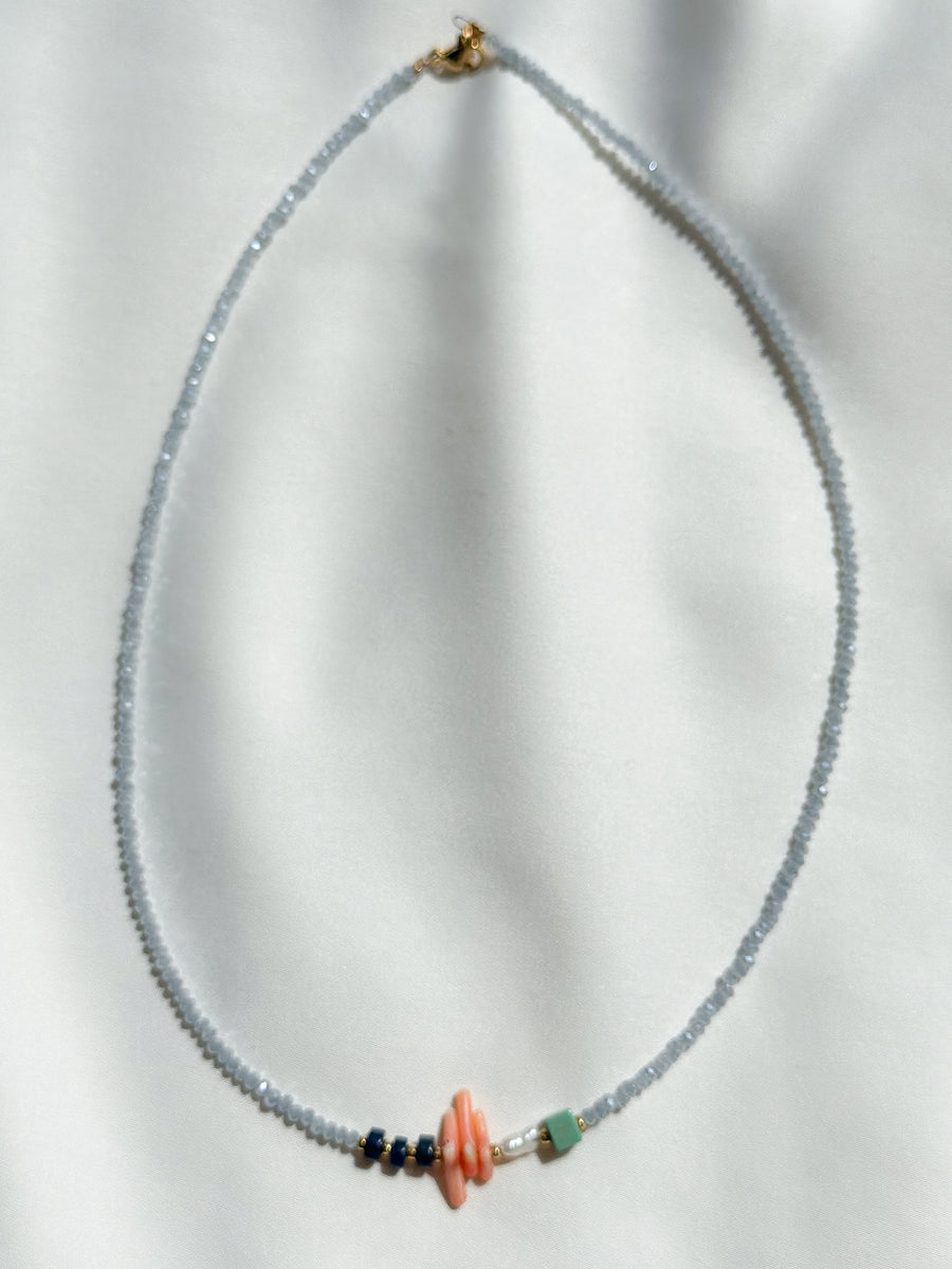Ketting geslepen glas - blauw