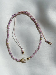 Schuif armbandje miyuki kraaltjes en pareltje - lila
