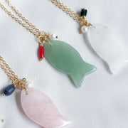Goldplated ketting met natuursteen vis hanger