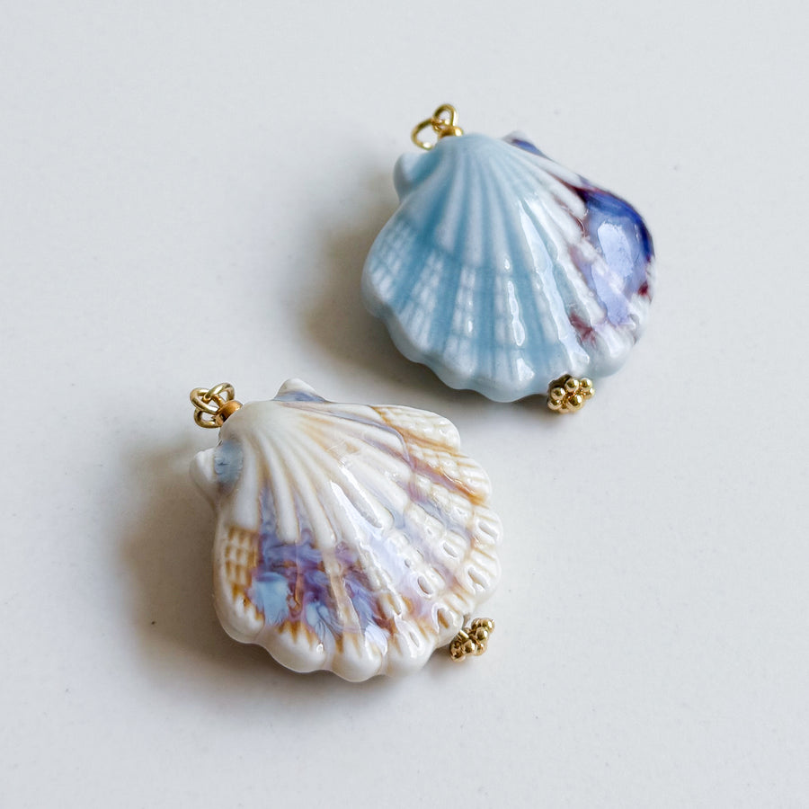 Bedel keramiek schelp - beige en blauw
