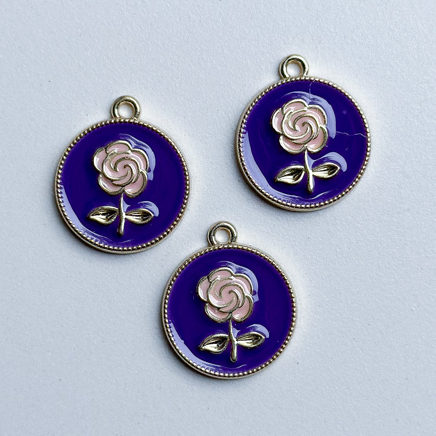 Charm Coin with rose - blue