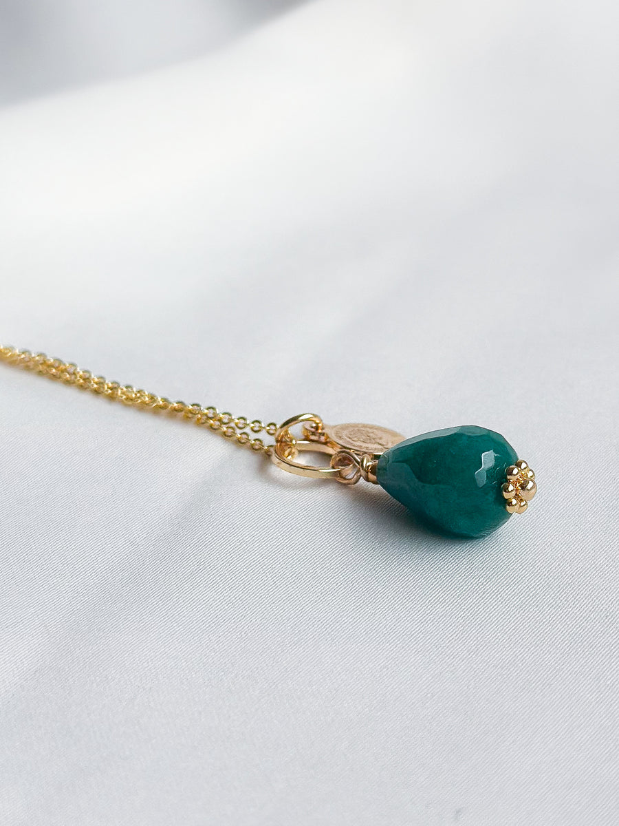 Goldplated ketting met natuursteentje - groen