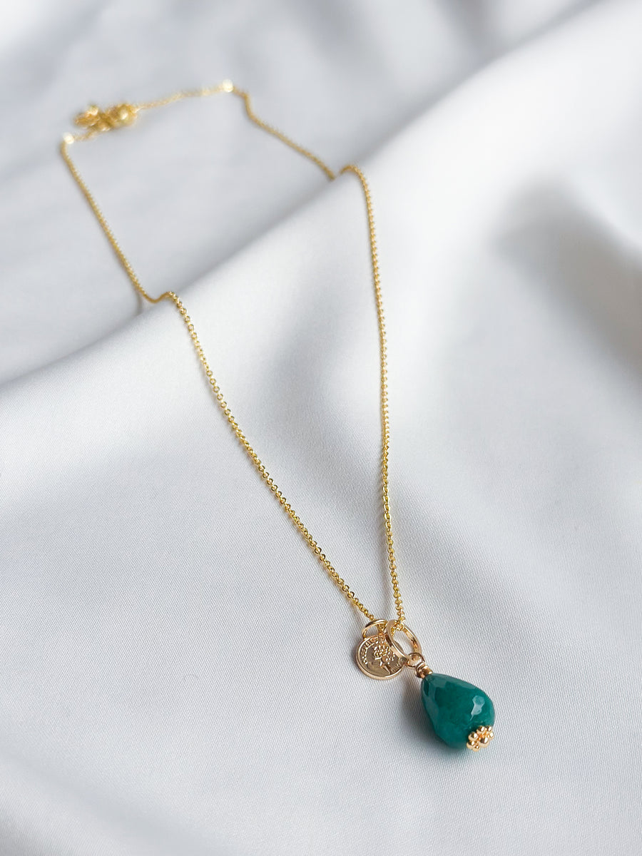 Goldplated ketting met natuursteentje - groen