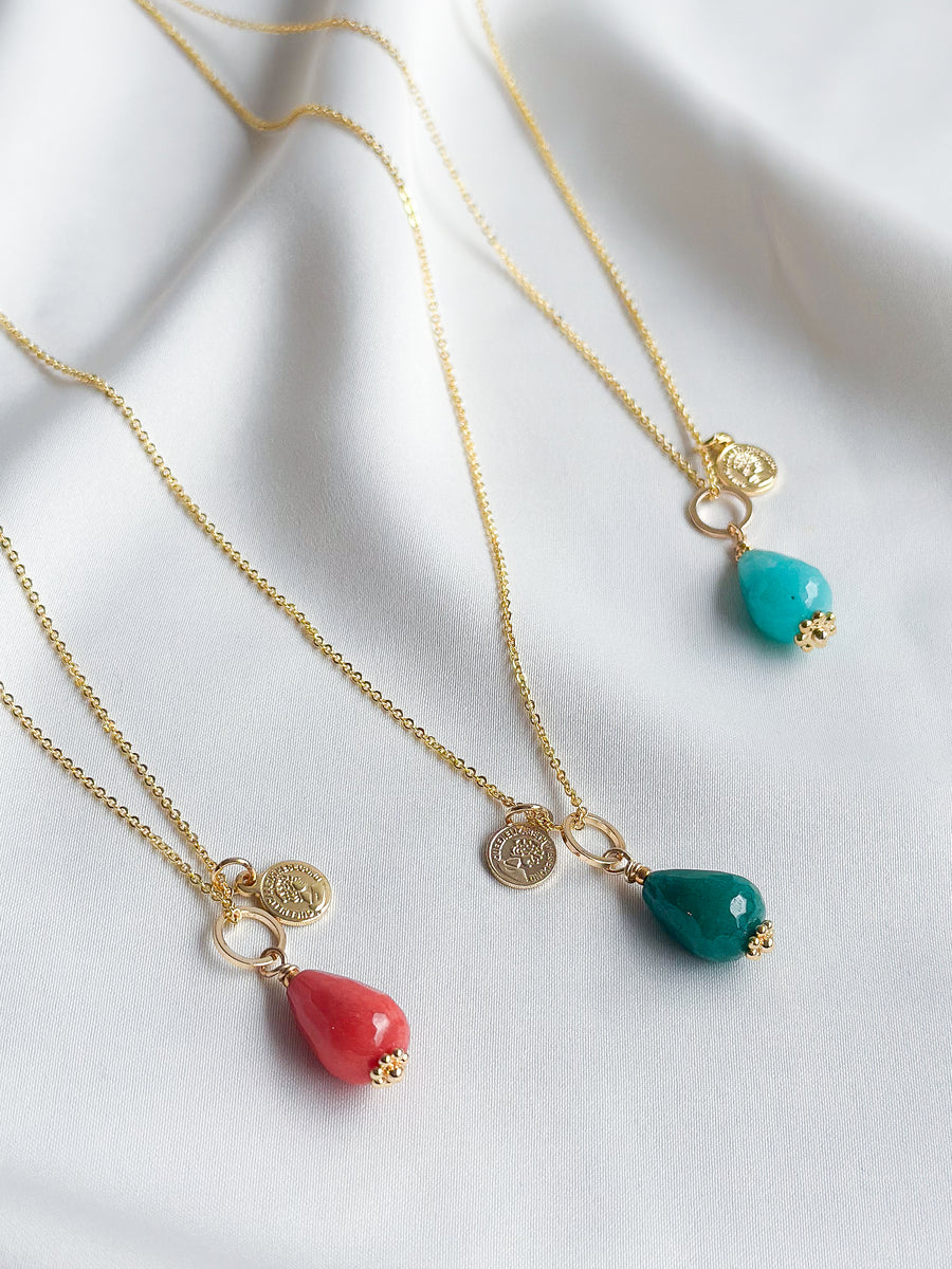 Goldplated ketting met natuursteentje - koraal