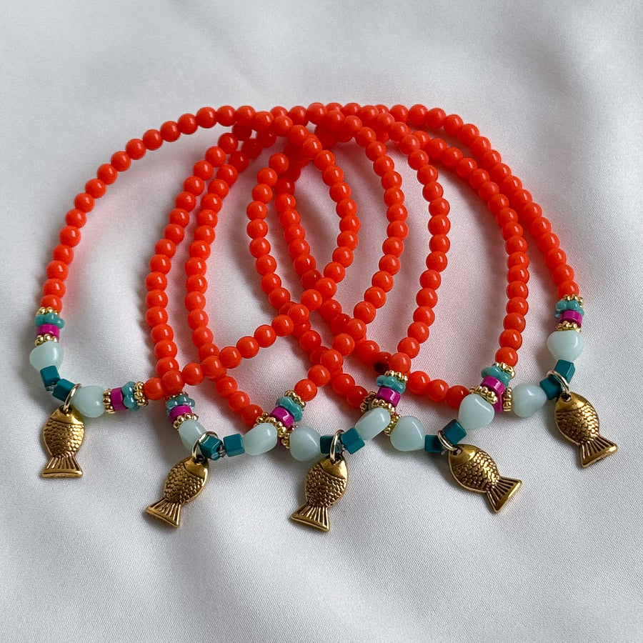 Armbandje elastiek - rood en visje