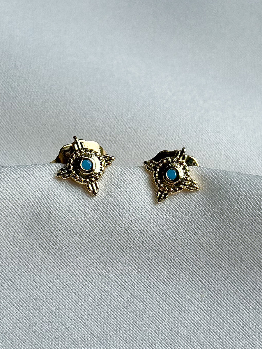 Oorbellen studs - sterretje met turquoise steentje