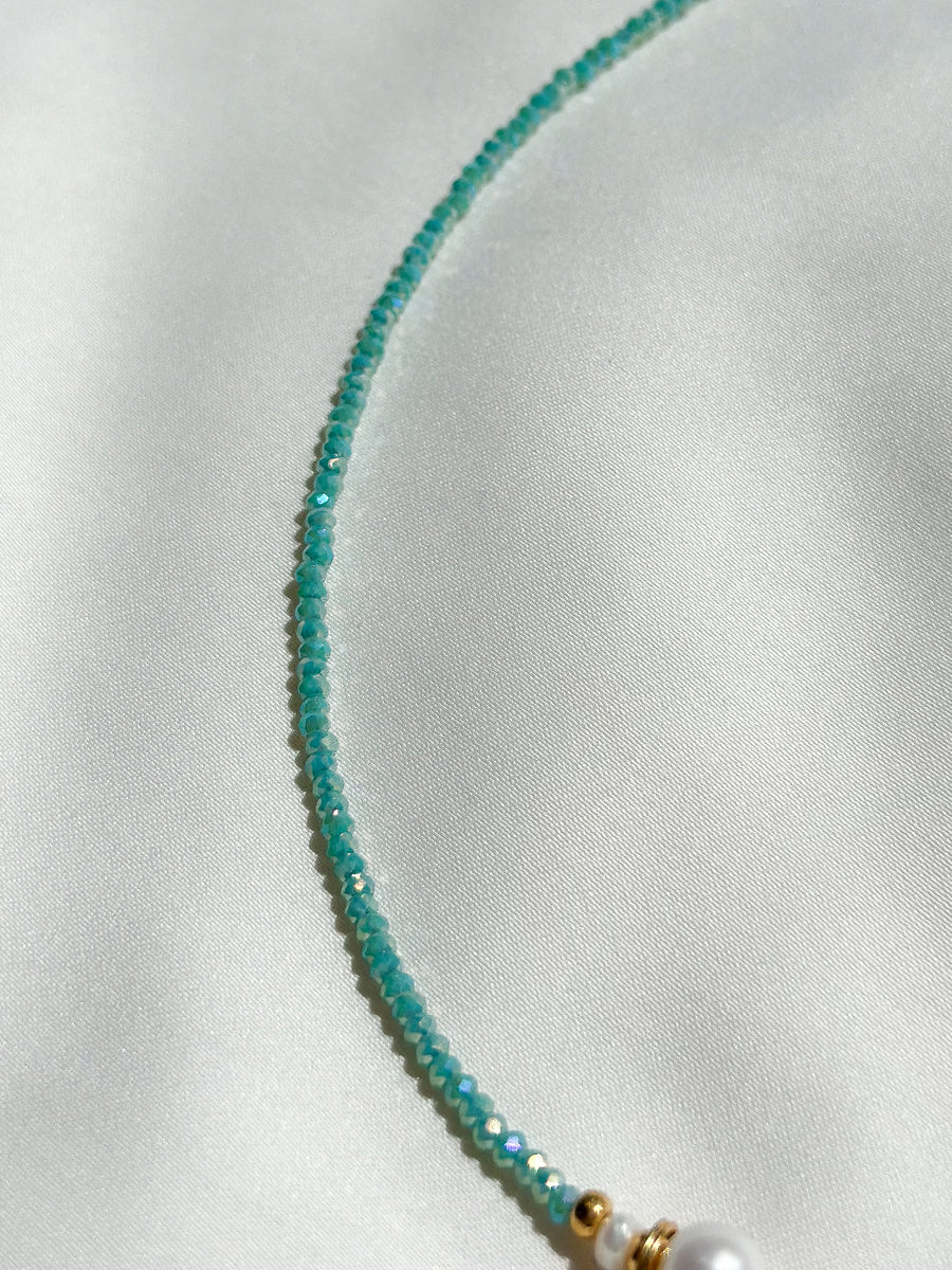 Ketting geslepen glas - turquoise