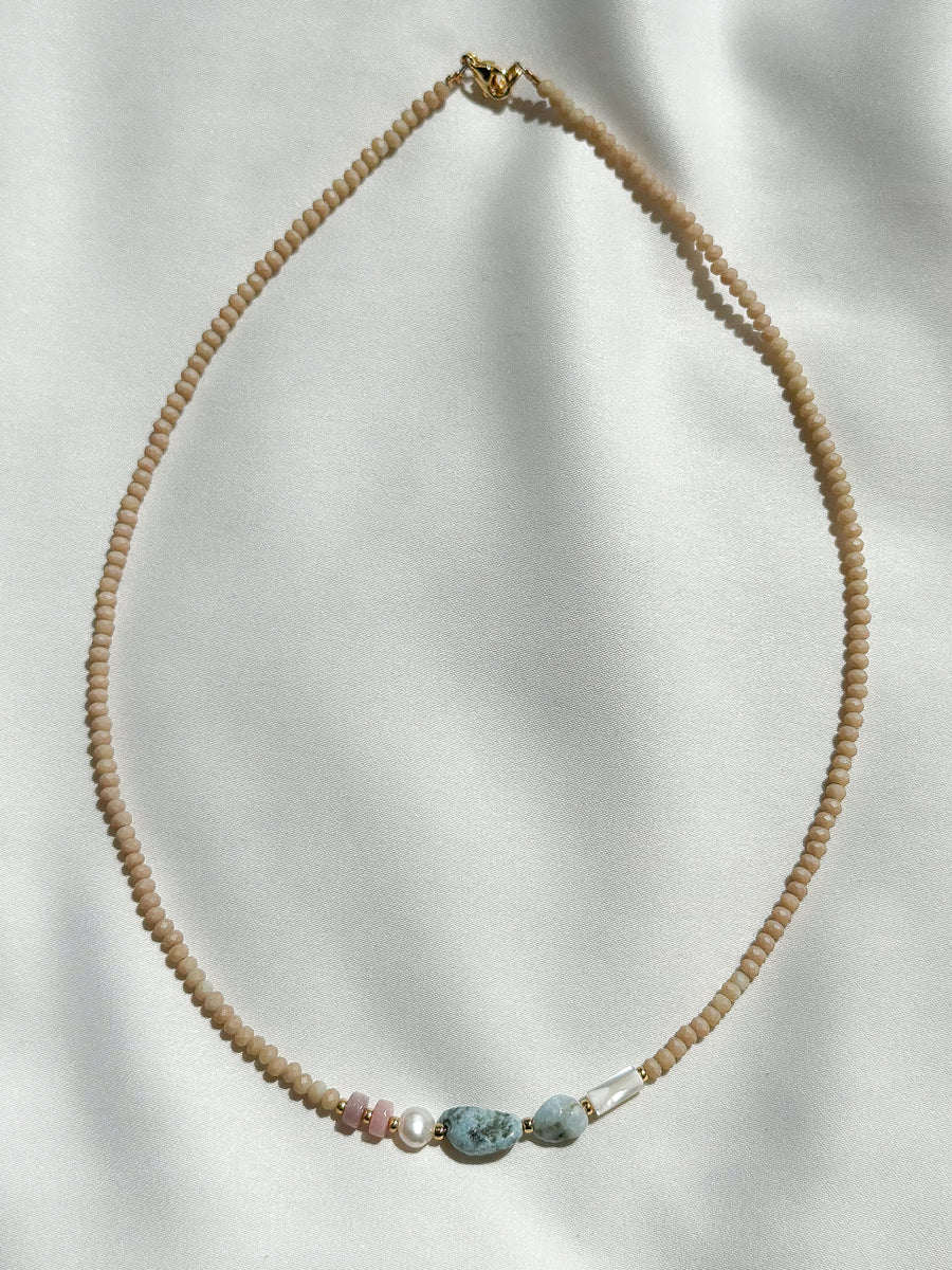 Ketting geslepen glas - beige