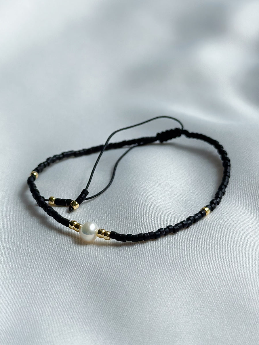 Slide bracelet miyuki beads and pearl - black