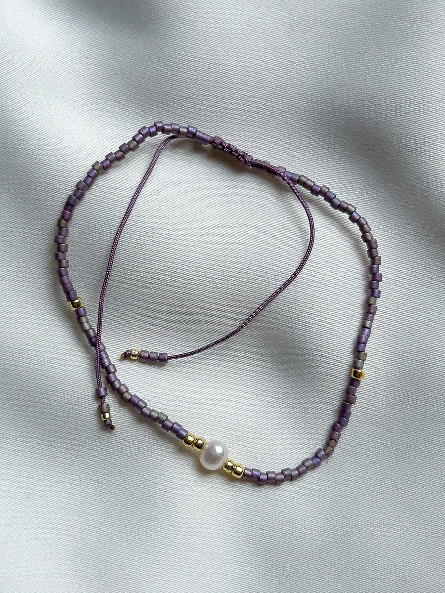 Slide bracelet miyuki beads and pearl - purple