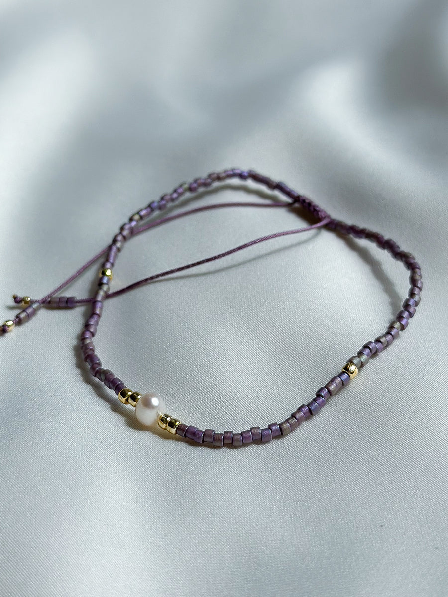 Slide bracelet miyuki beads and pearl - purple