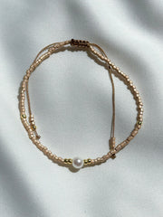 Slide bracelet miyuki beads and pearl - gold matte