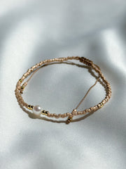 Slide bracelet miyuki beads and pearl - gold matte