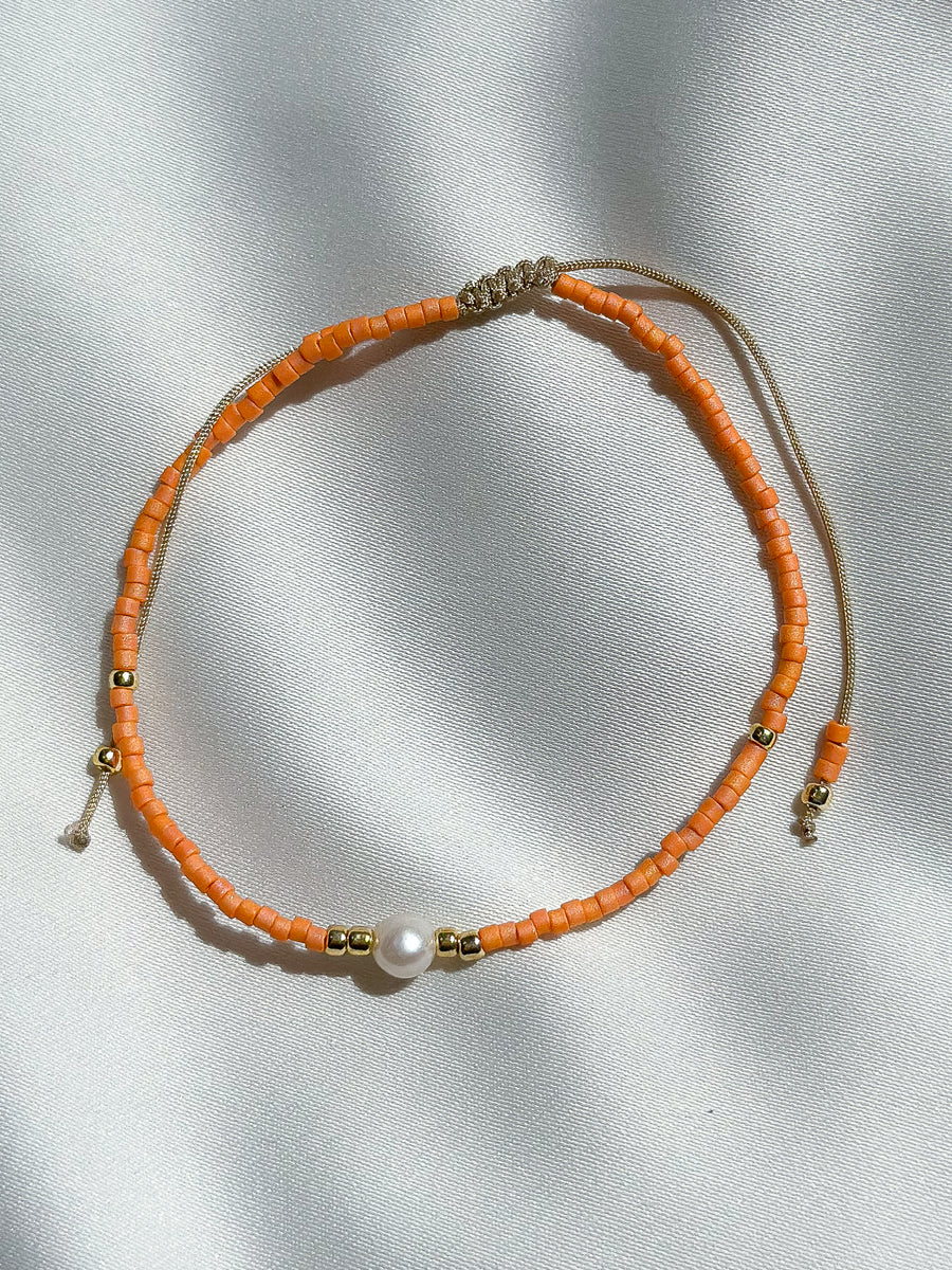 Slide bracelet miyuki beads and pearl - orange