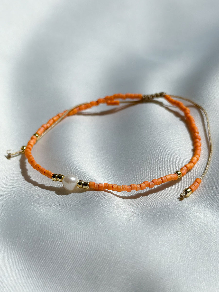 Slide bracelet miyuki beads and pearl - orange