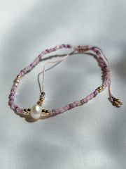 Slide bracelet miyuki beads and pearl - lilac