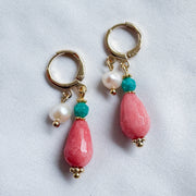 Oorbellen dubbele hangertjes - zalm roze