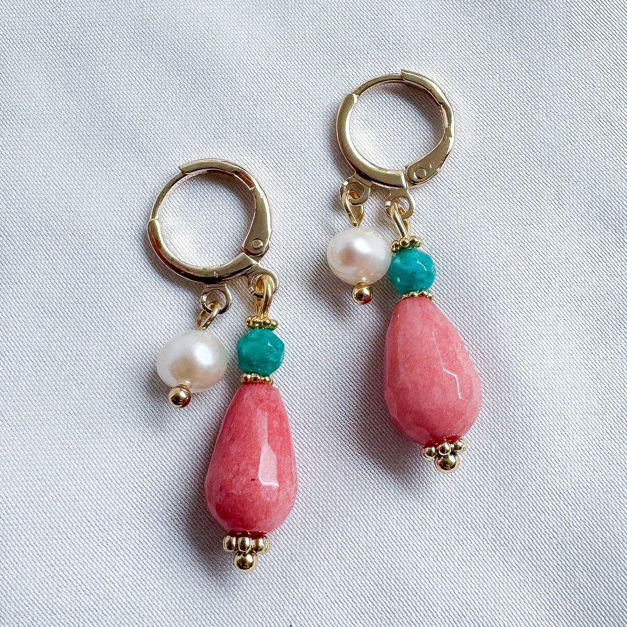 Oorbellen dubbele hangertjes - zalm roze