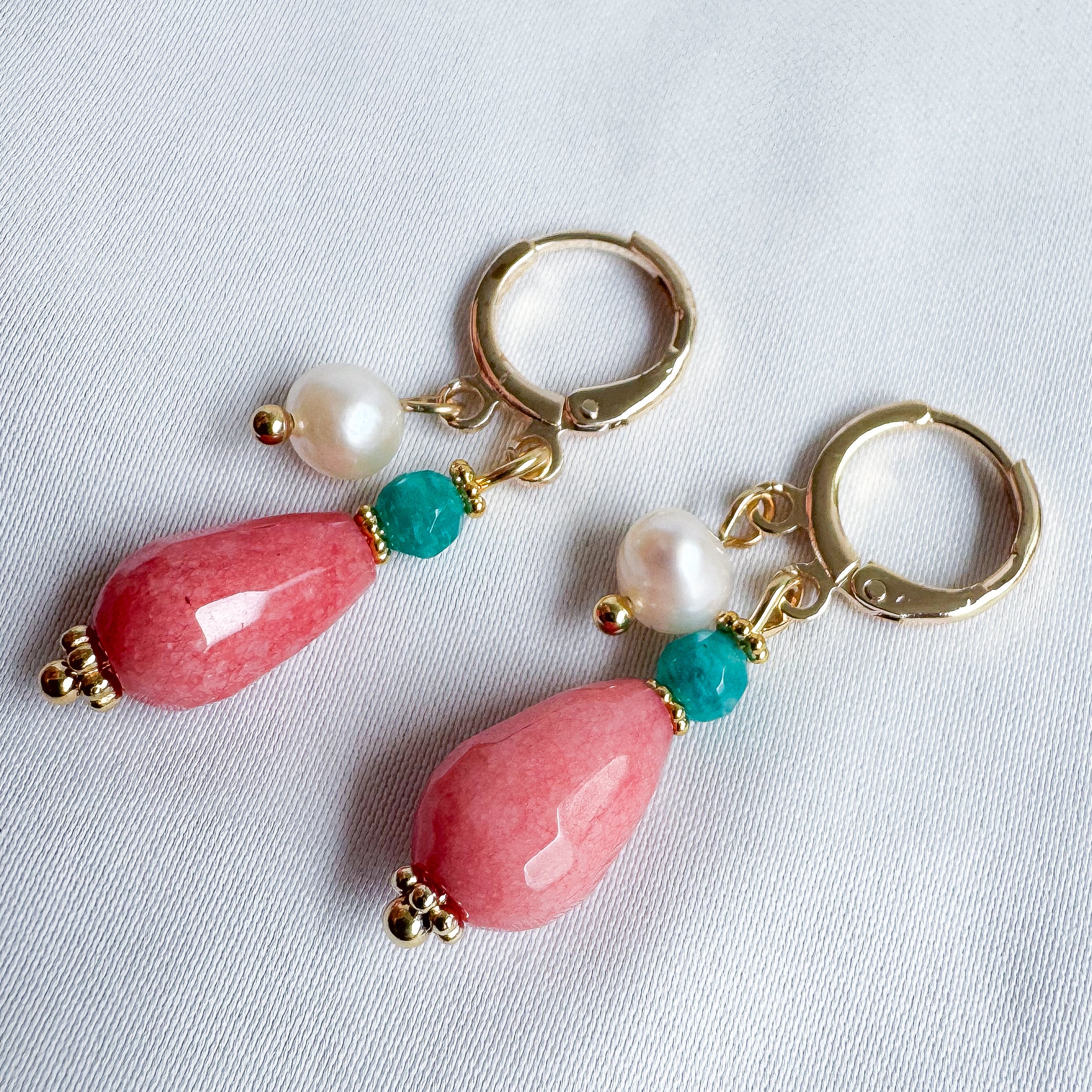 Oorbellen dubbele hangertjes - zalm roze