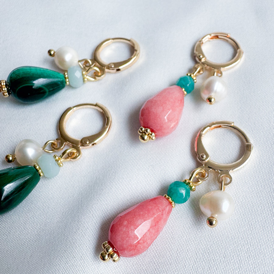 Oorbellen dubbele hangertjes - zalm roze