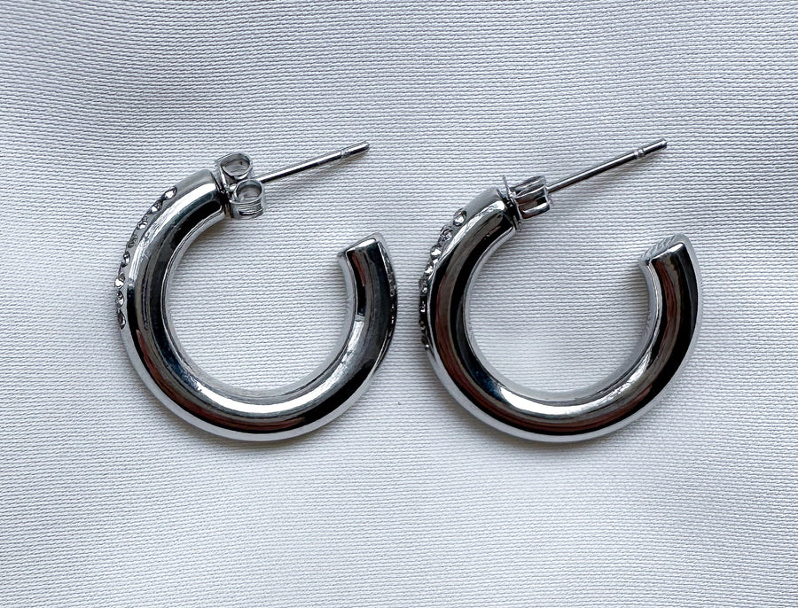 Silver small hoop with stones